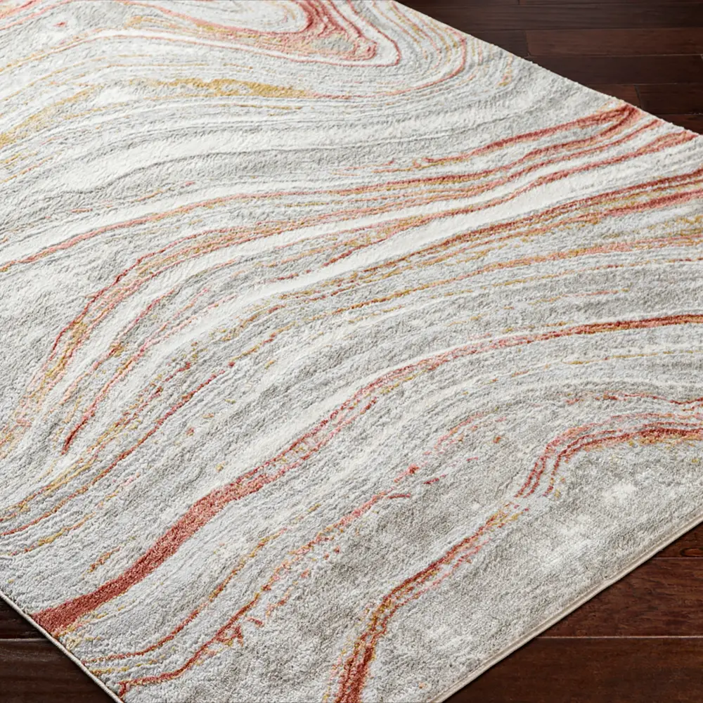 Glendy Abstract Modern Marble Coral/Beige Rug - Image 4