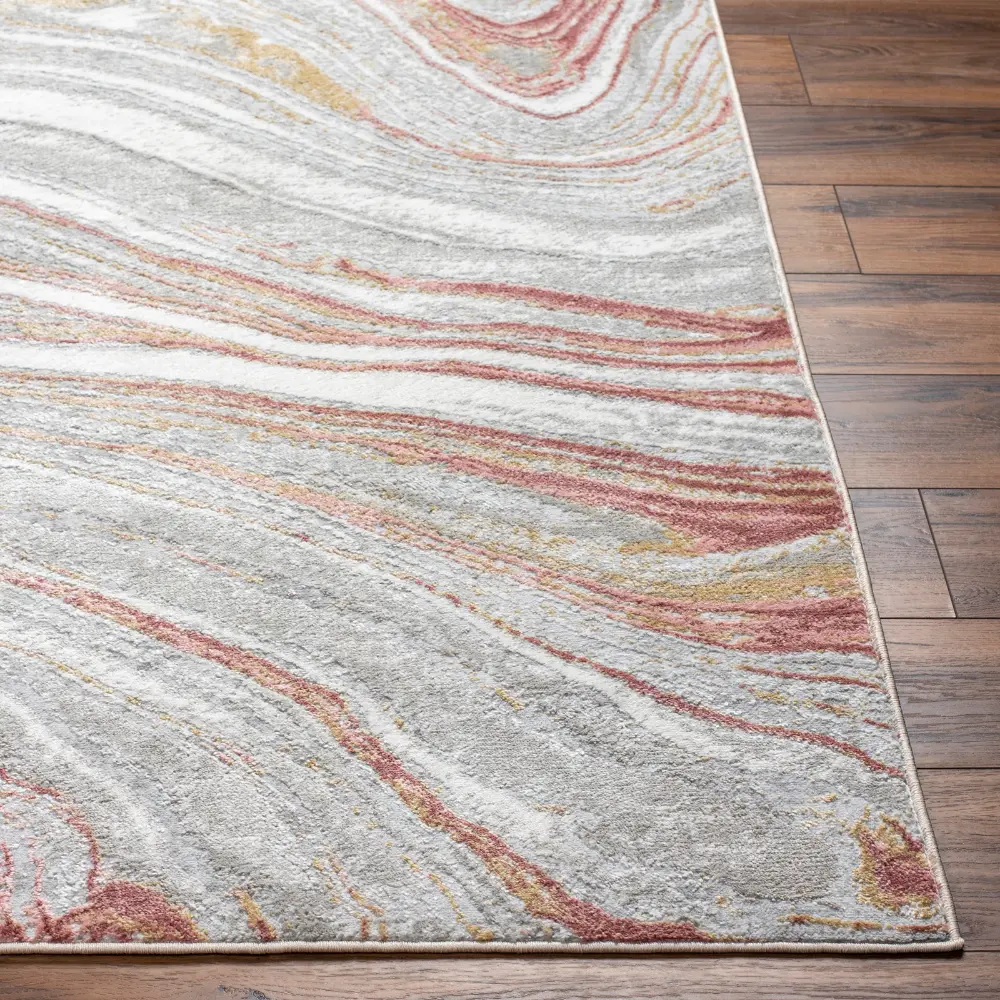 Glendy Abstract Modern Marble Coral/Beige Rug - Image 6