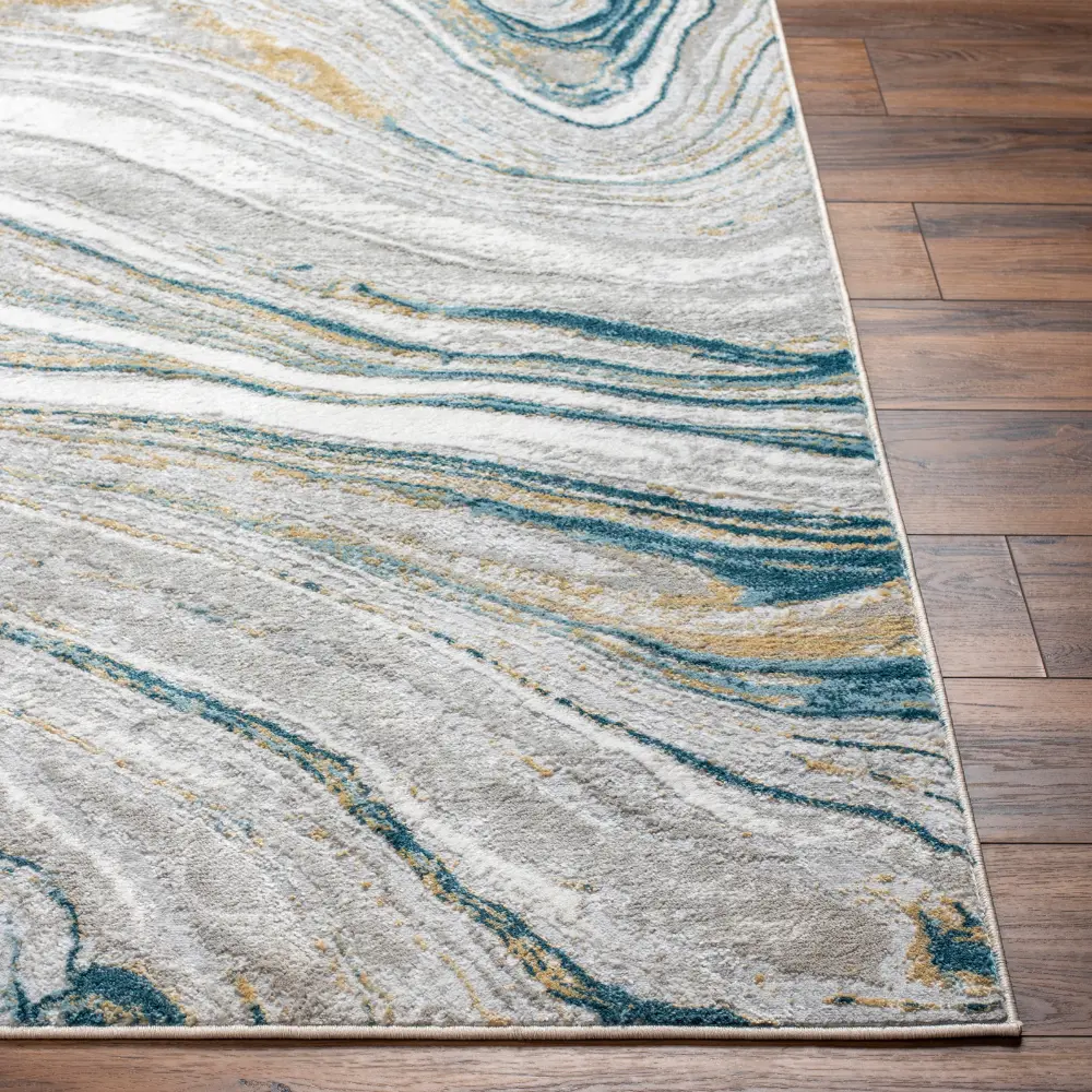 Glendy Abstract Modern Marble Dark Teal/Beige Rug - Image 2