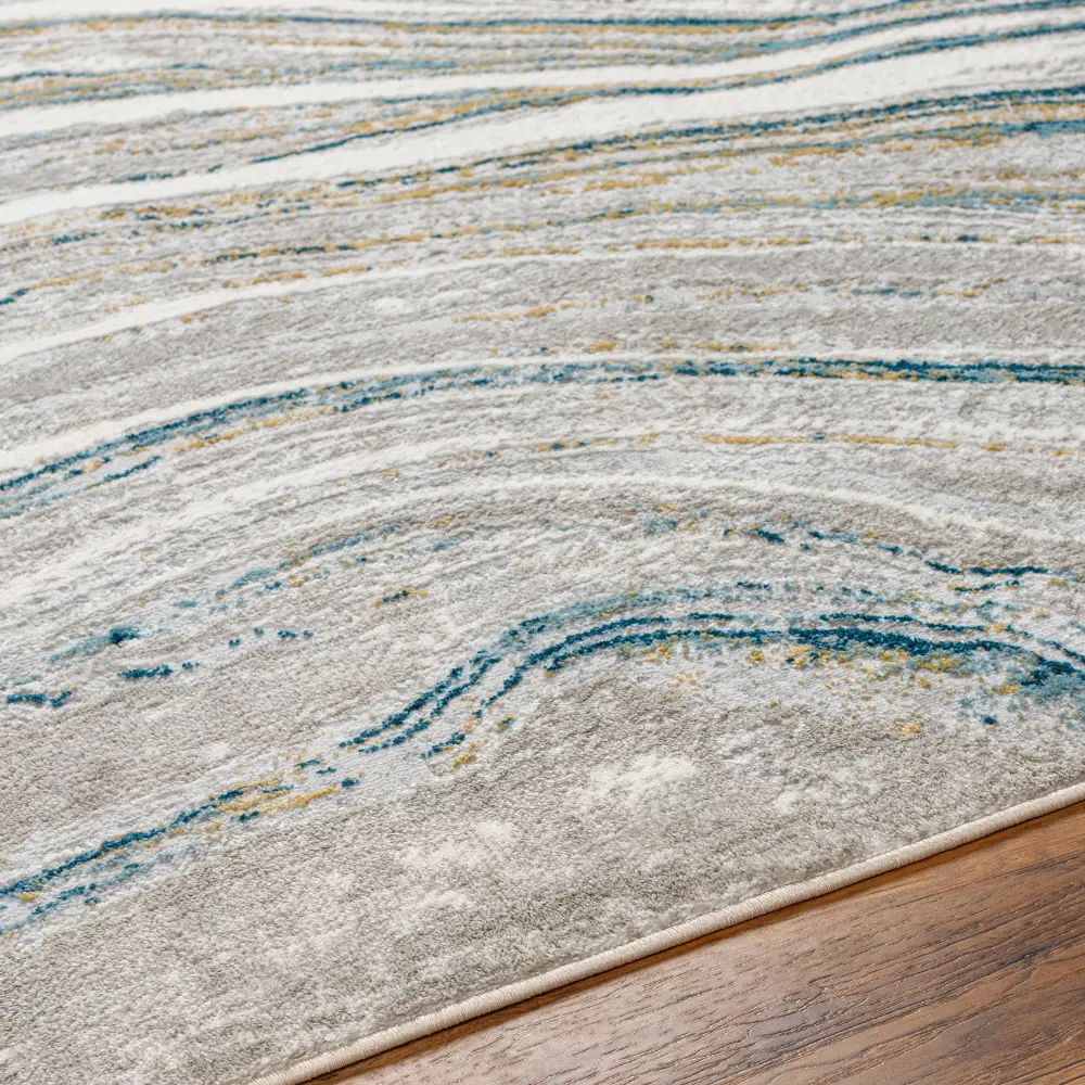 Glendy Abstract Modern Marble Dark Teal/Beige Rug - Image 3