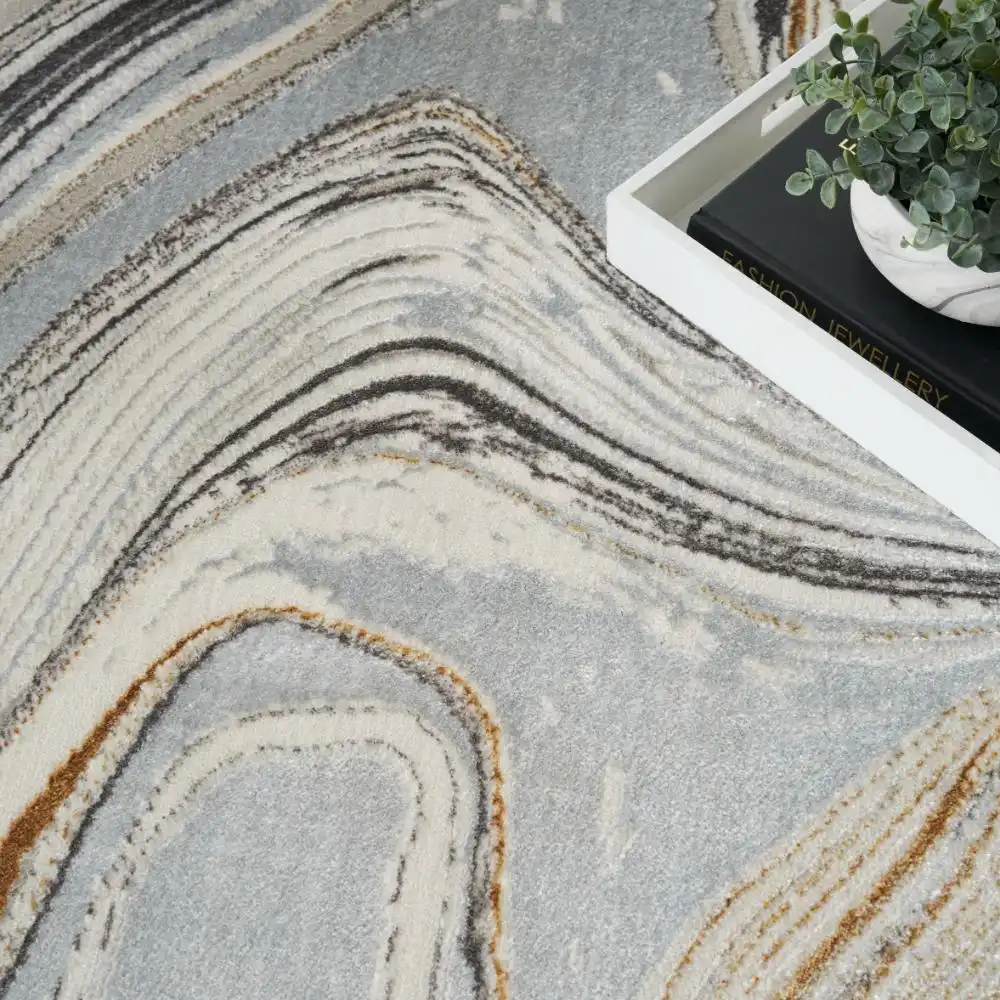 Glitz Nourison GLZ21 Grey Gold Rug - Image 3