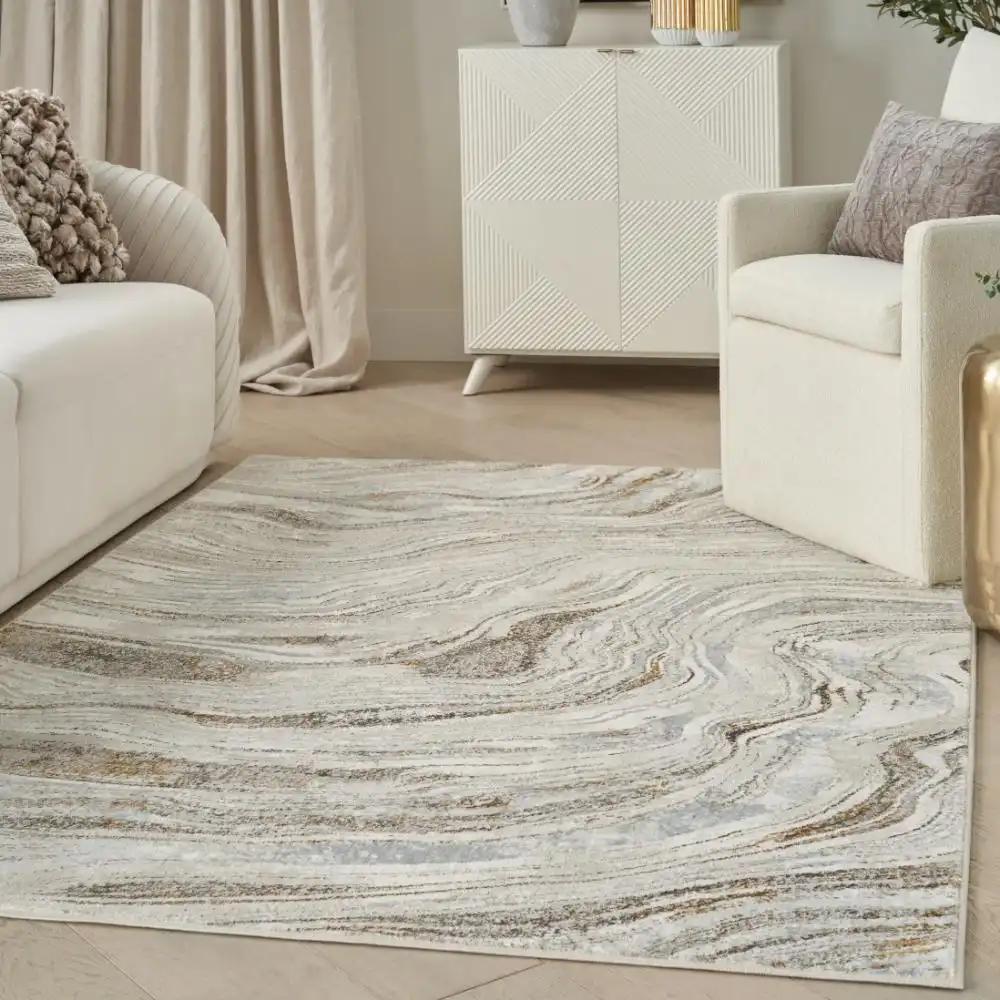 Glitz Nourison GLZ22 Grey Gold Rug