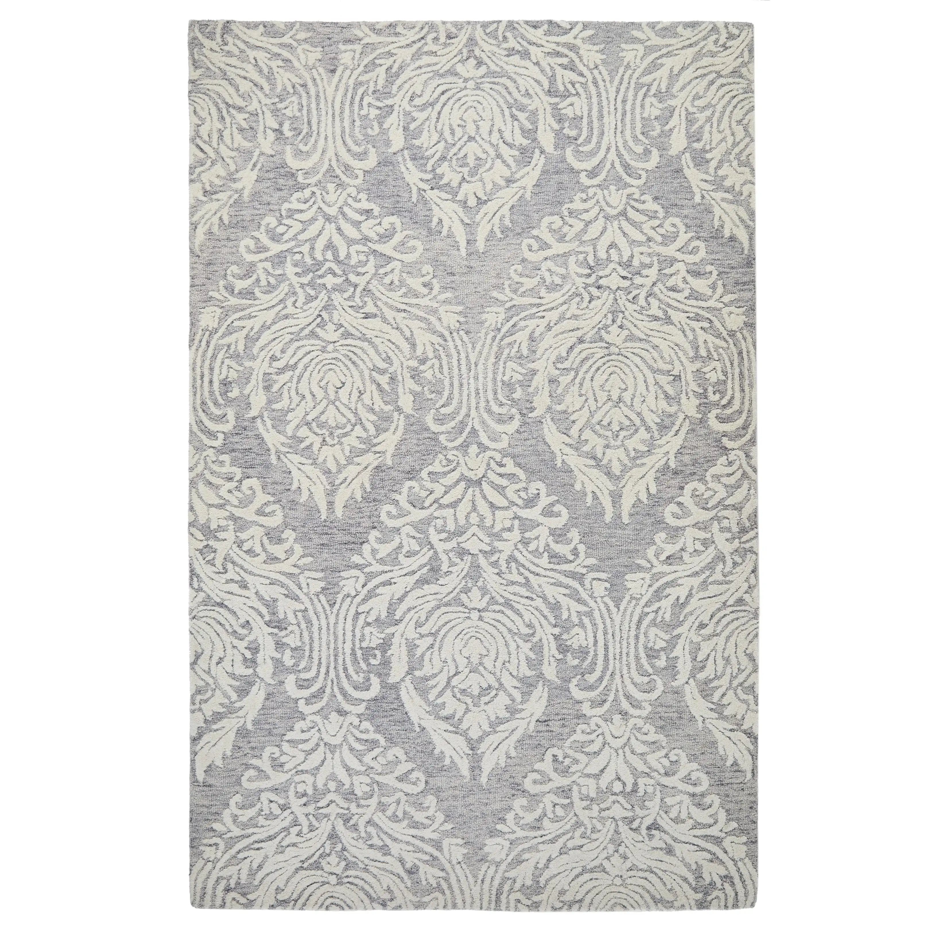 Hampton Damask Grey Cream Rug - Image 2