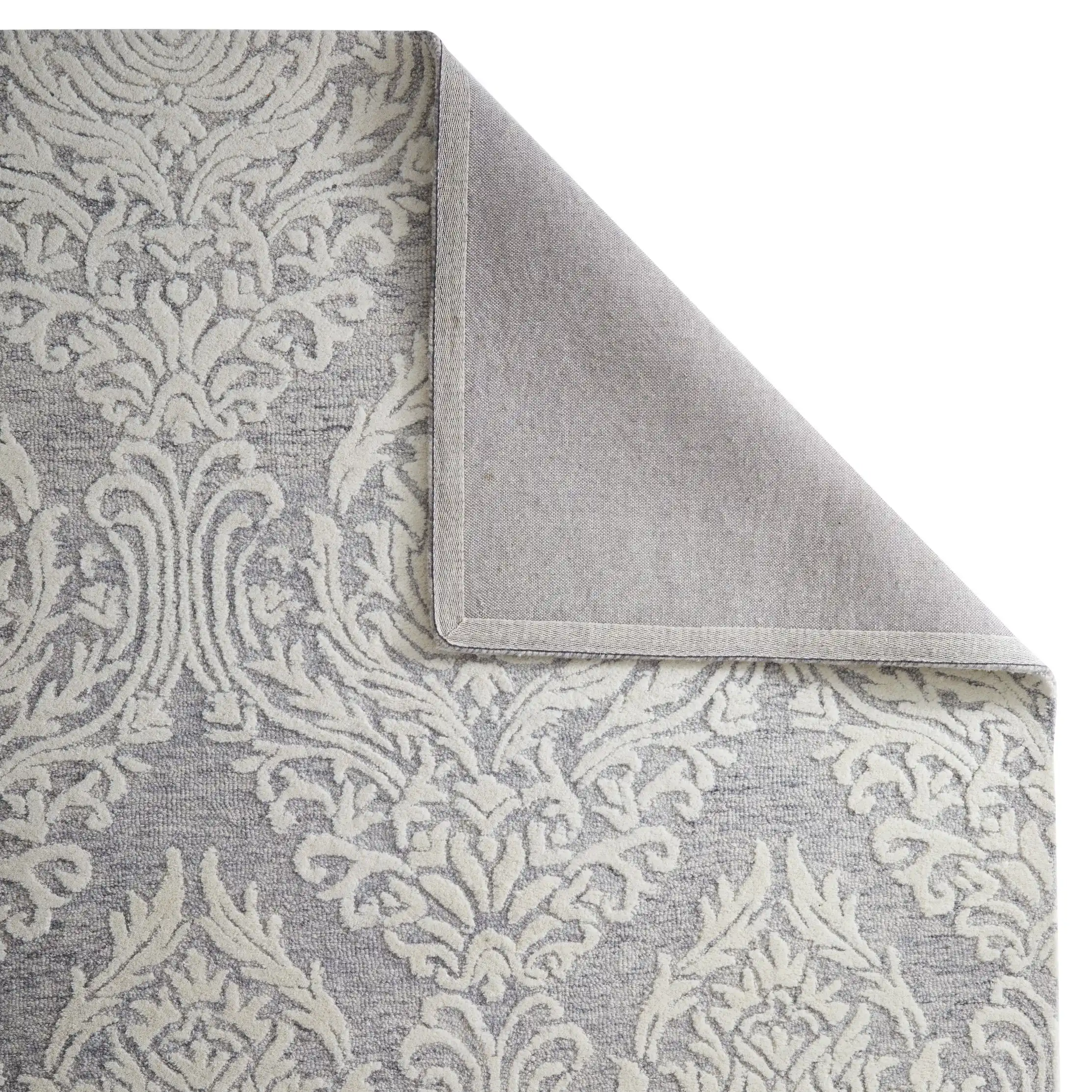 Hampton Damask Grey Cream Rug - Image 4