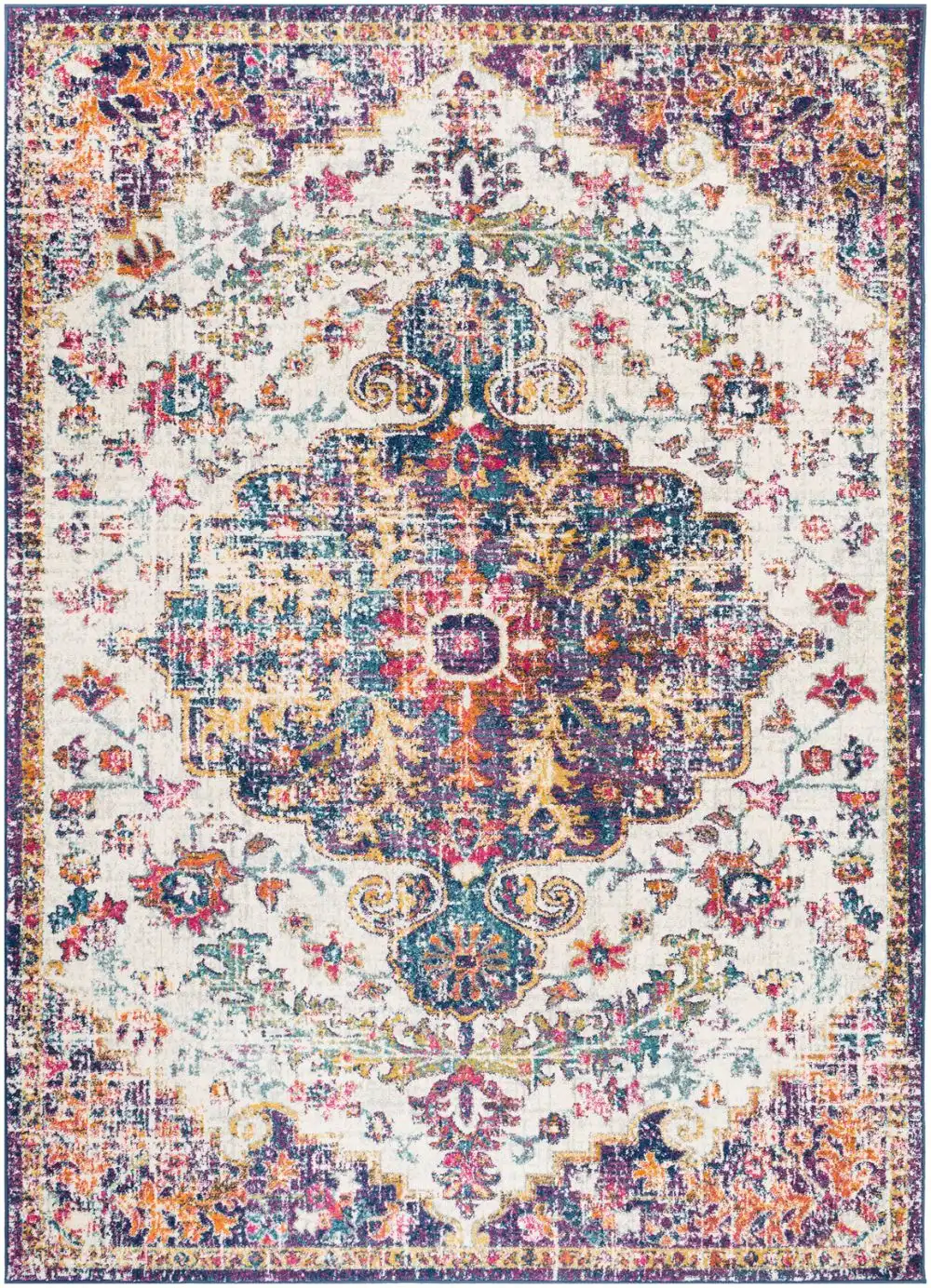 Lou Vintage Oriental Boho Orange/Dark Blue Rug - Image 7