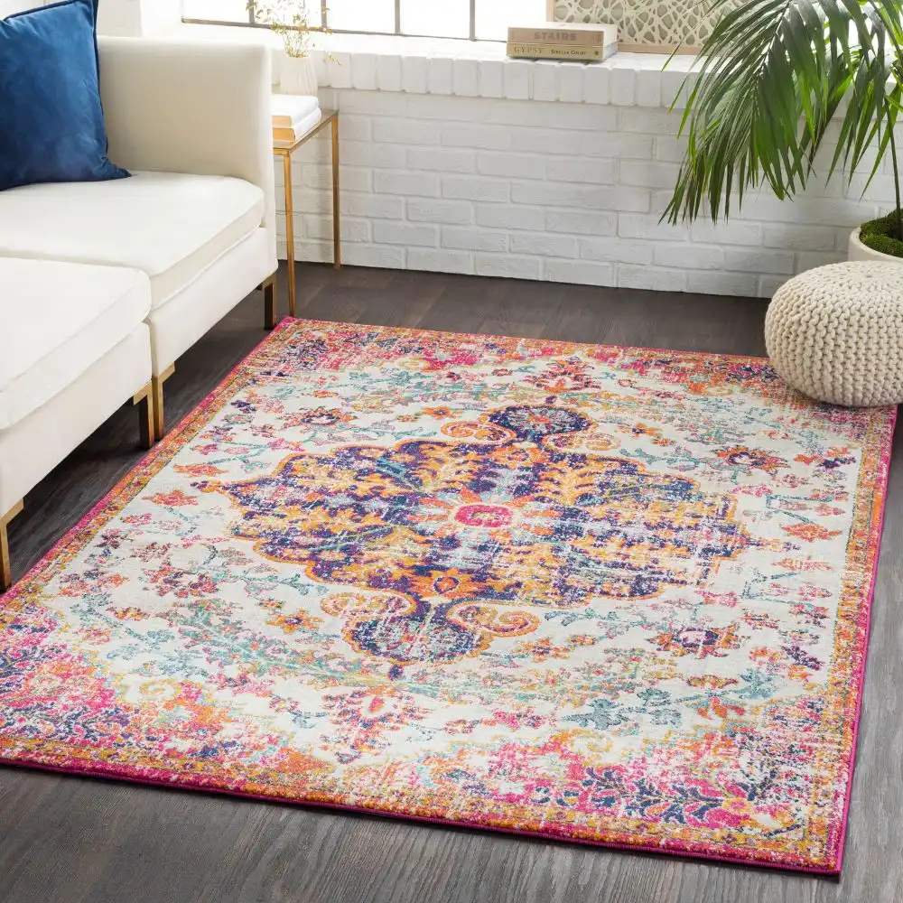 Lou Vintage Oriental Boho Neon Pink Rug