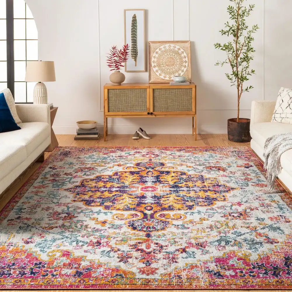 Lou Vintage Oriental Boho Neon Pink Rug - Image 4