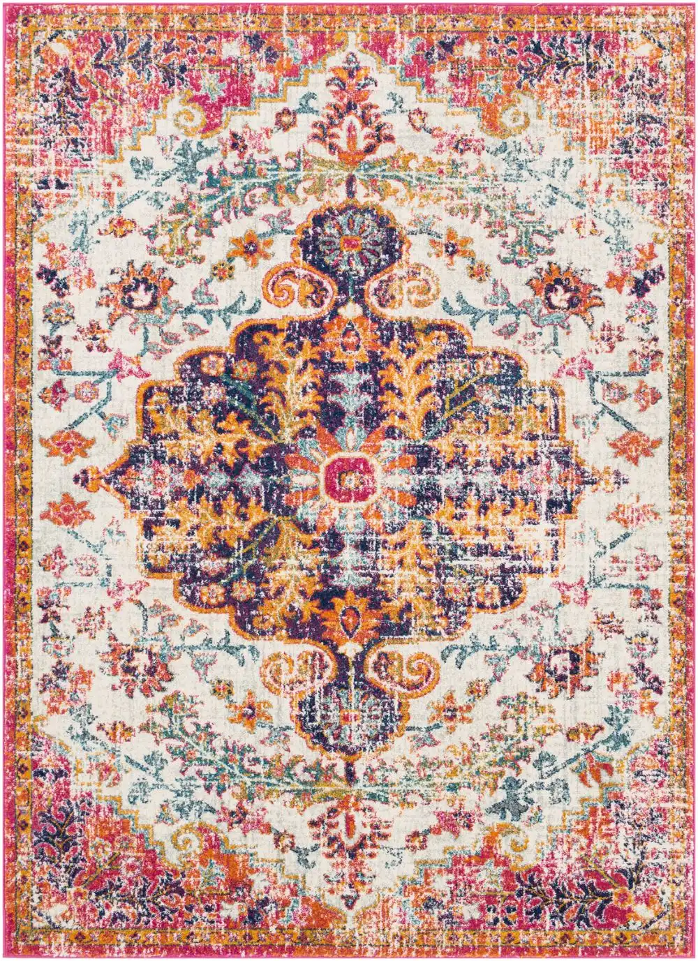Lou Vintage Oriental Boho Neon Pink Rug - Image 8