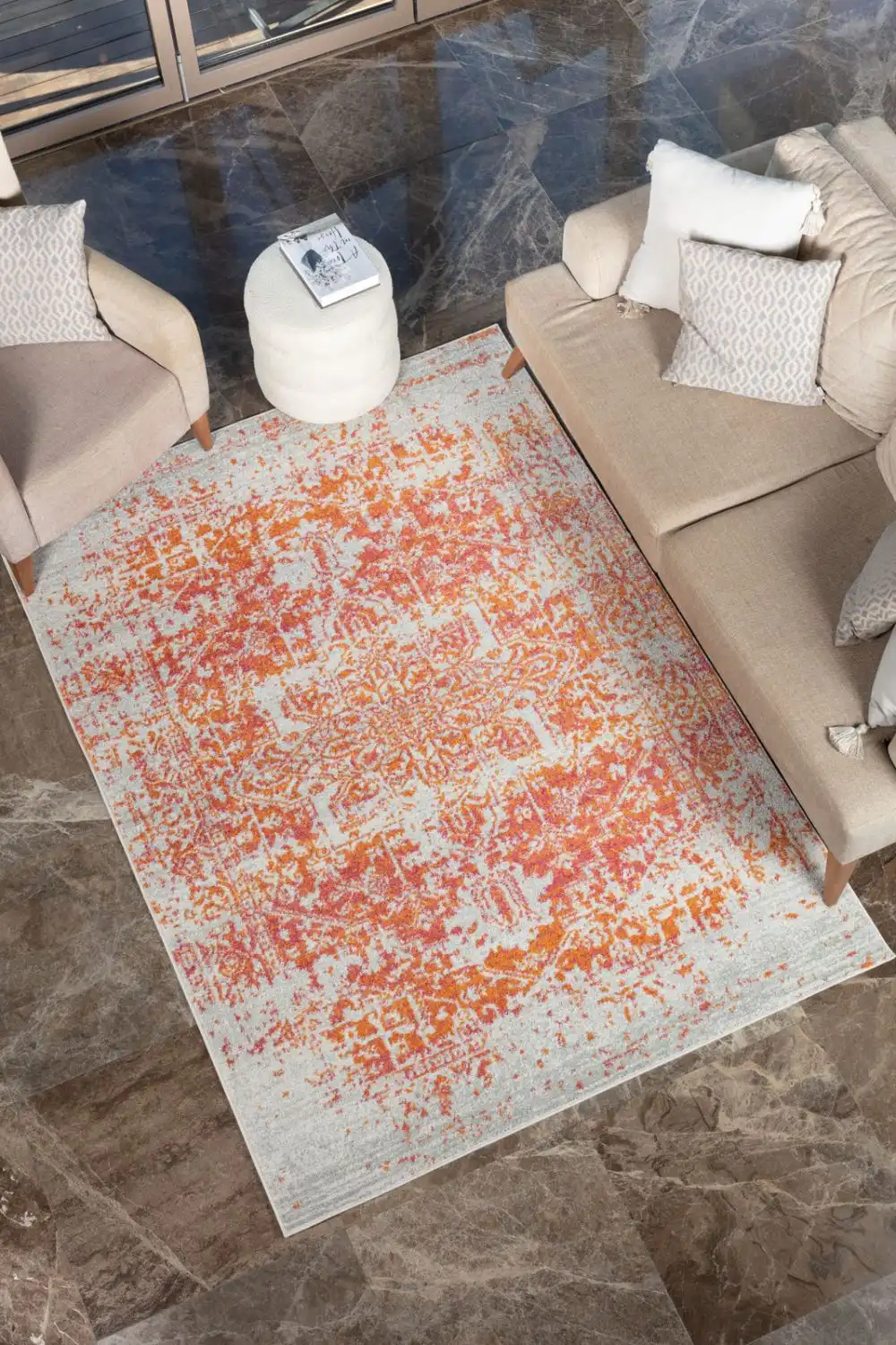 Juliette Vintage Oriental Boho Orange/White Rug