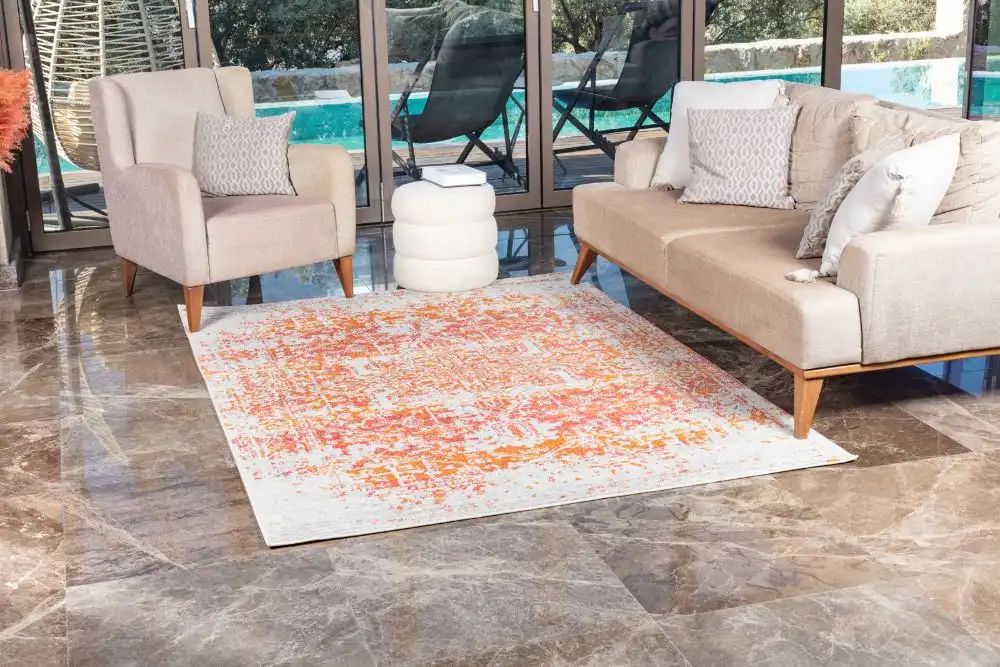 Juliette Vintage Oriental Boho Orange/White Rug - Image 5