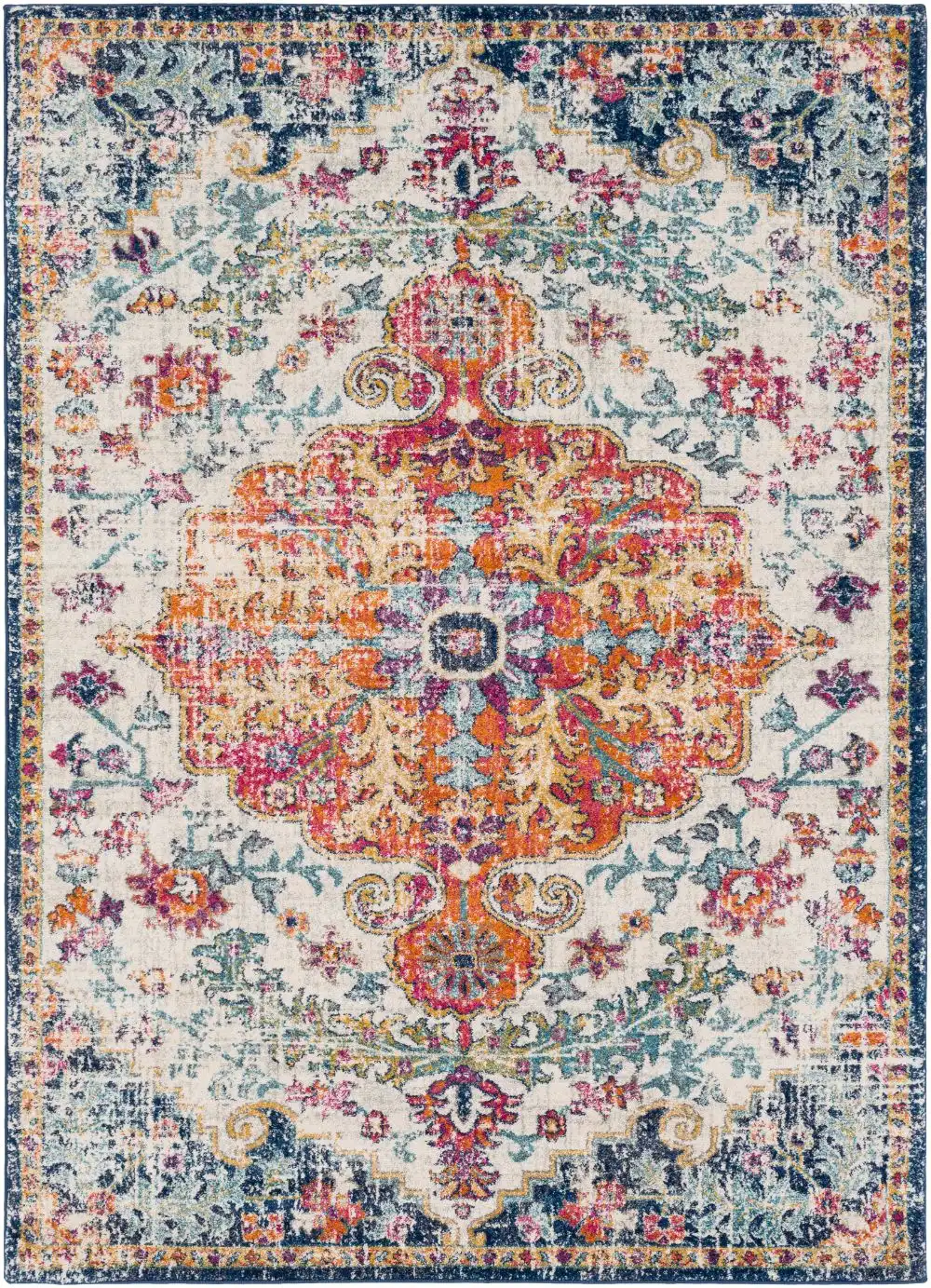 Lou Vintage Oriental Boho Saffron/Navy Rug - Image 7