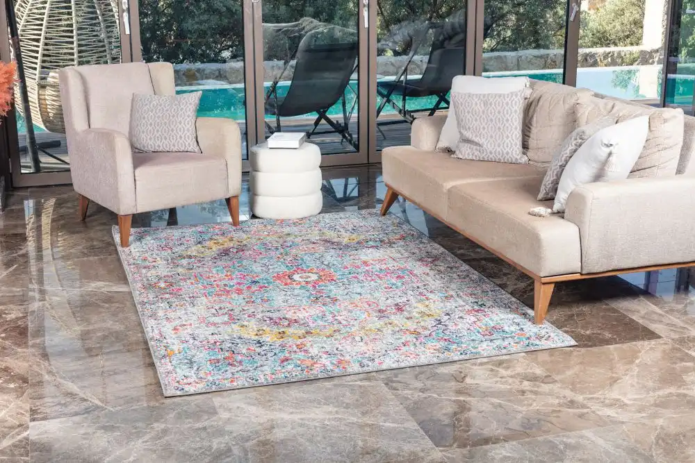 Lou Vintage Oriental Boho Teal/Beige Rug - Image 5