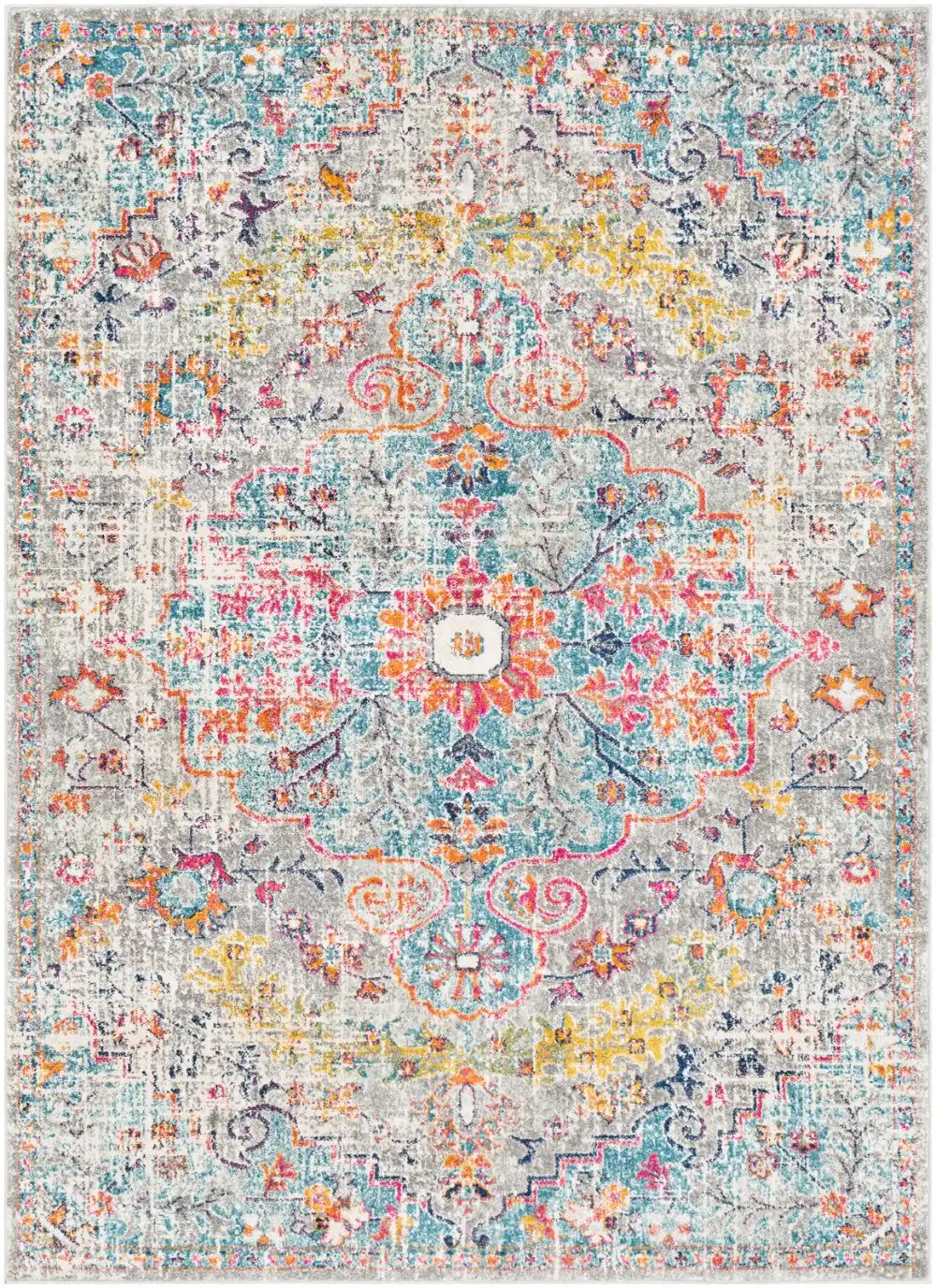 Lou Vintage Oriental Boho Teal/Beige Rug - Image 6