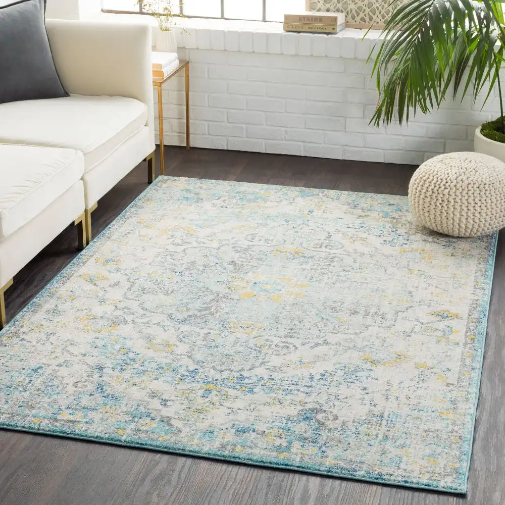 Lou Vintage Oriental Boho Cream/Teal/Yellow Rug