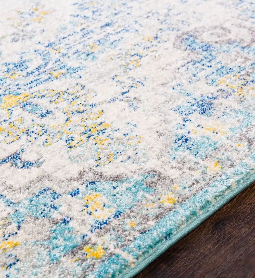Lou Vintage Oriental Boho Cream/Teal/Yellow Rug - Image 3