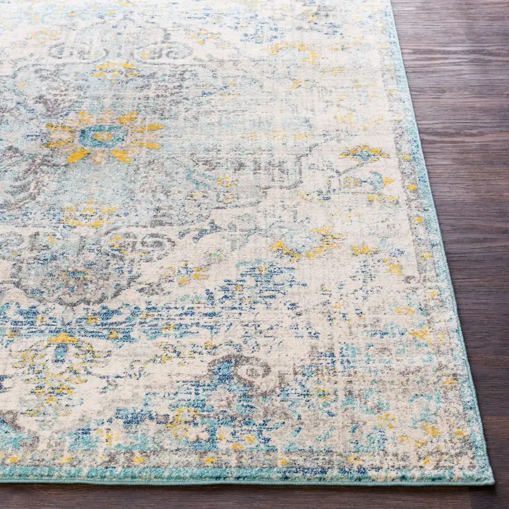 Lou Vintage Oriental Boho Cream/Teal/Yellow Rug - Image 4