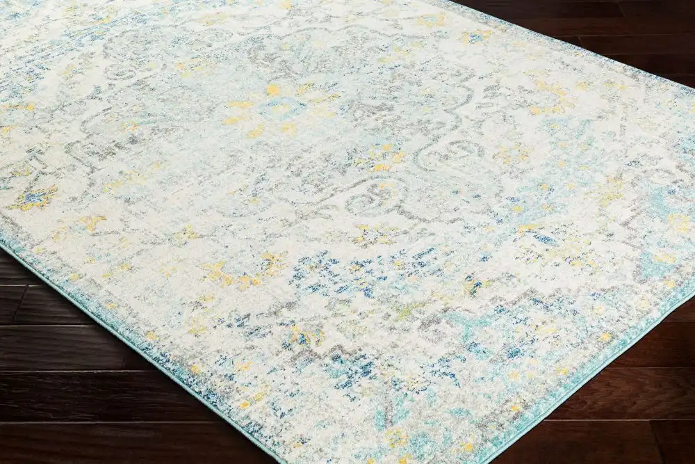 Lou Vintage Oriental Boho Cream/Teal/Yellow Rug - Image 6