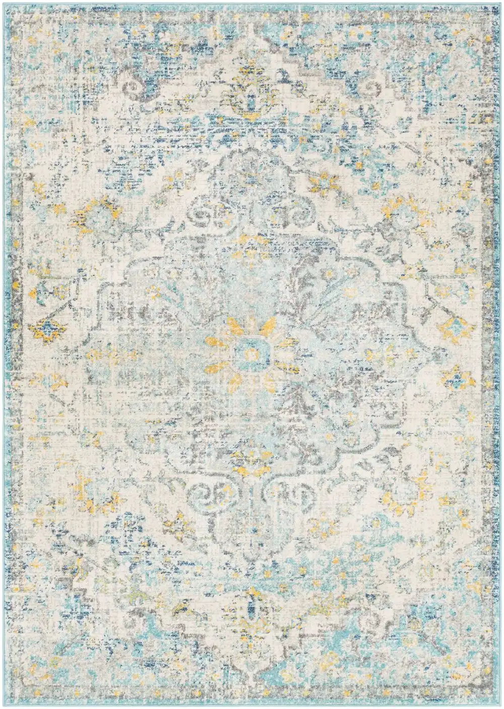 Lou Vintage Oriental Boho Cream/Teal/Yellow Rug - Image 7