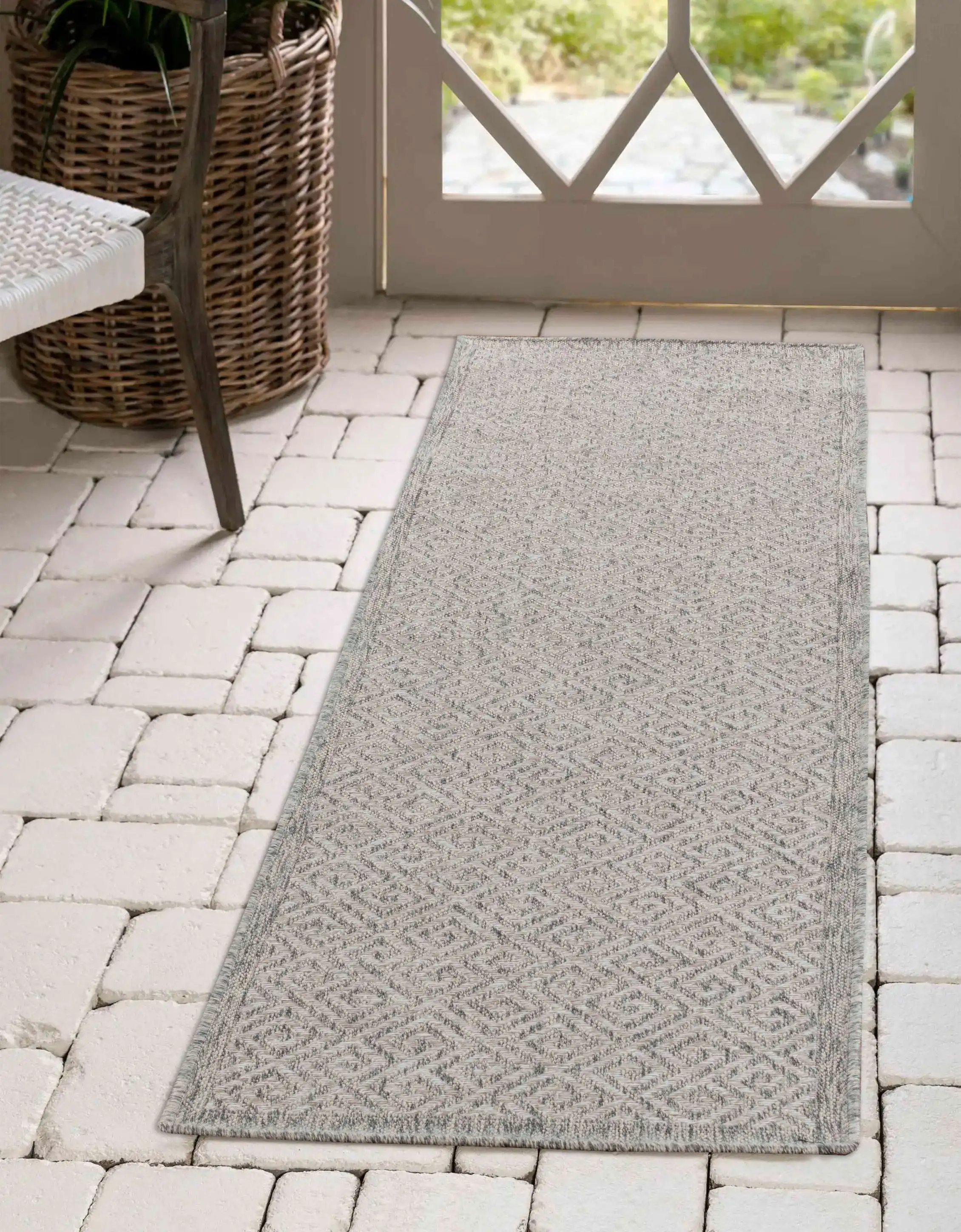 Harper Outdoor Greek Key Silver Rug - Image 3