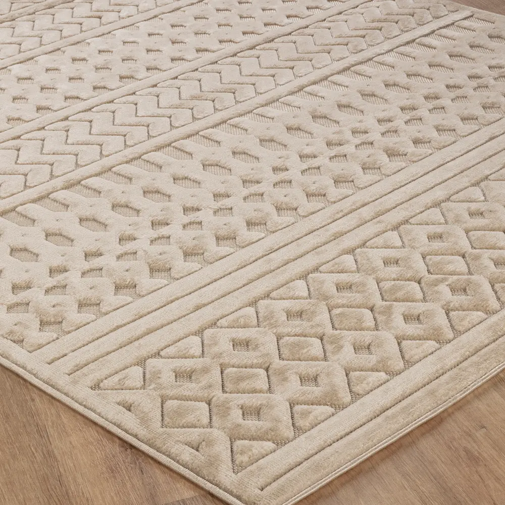 Haruka  In- & Outdoor 3D High & Low Pile Textured Beige Rug - Image 2