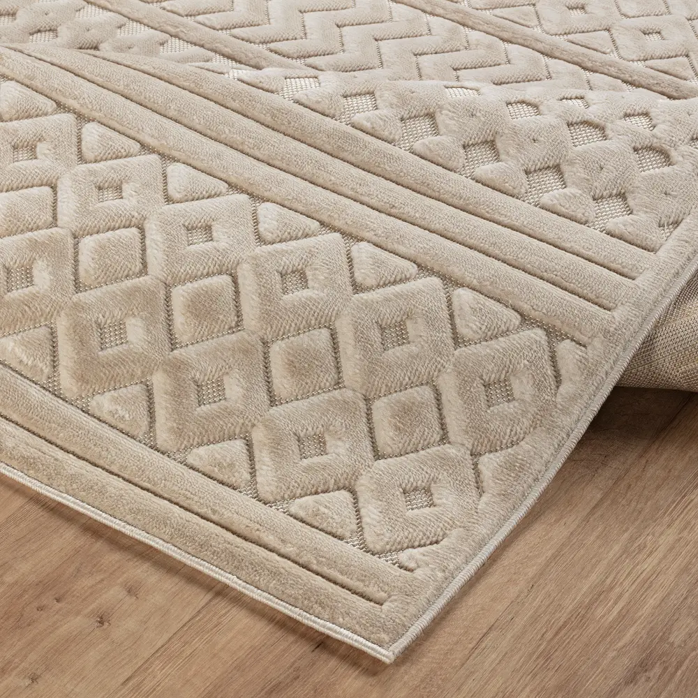 Haruka  In- & Outdoor 3D High & Low Pile Textured Beige Rug - Image 3