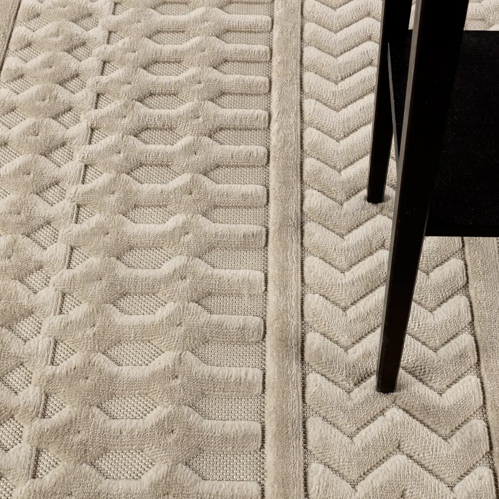 Haruka  In- & Outdoor 3D High & Low Pile Textured Beige Rug - Image 6
