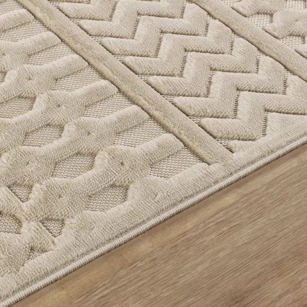 Haruka  In- & Outdoor 3D High & Low Pile Textured Beige Rug - Image 7