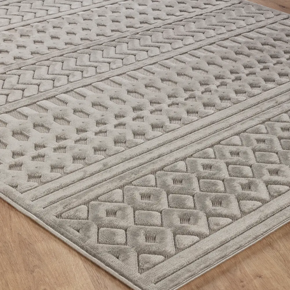 Haruka  In- & Outdoor 3D High & Low Pile Textured Grey Rug - Image 2