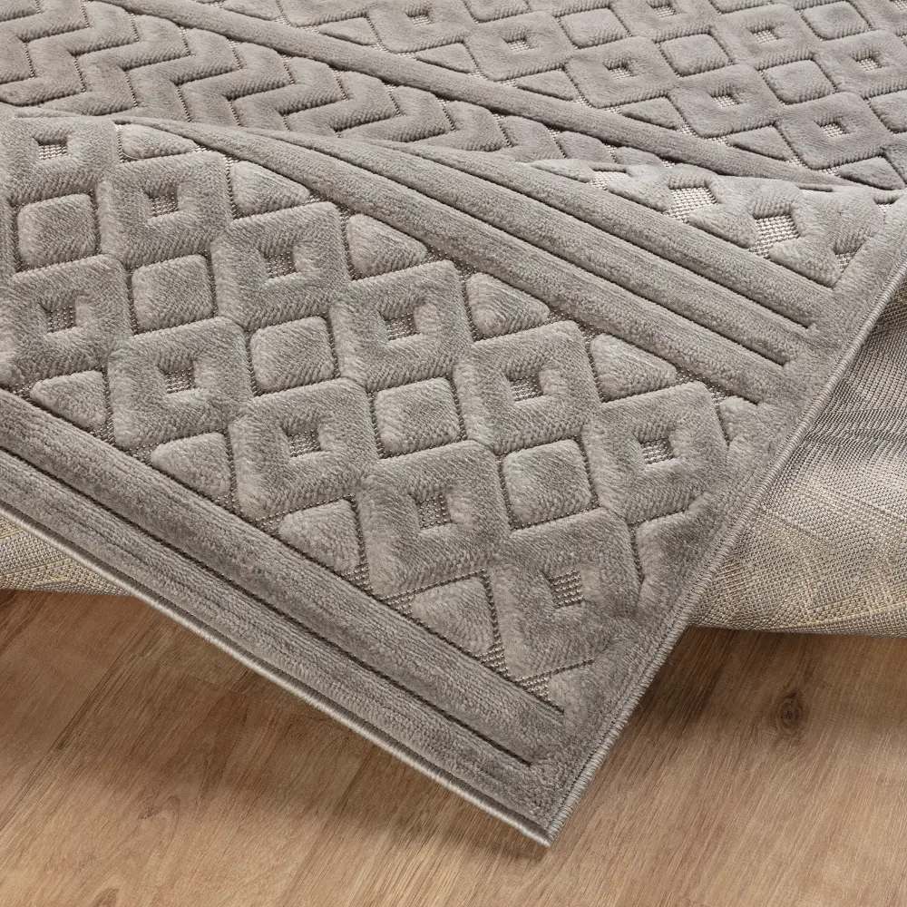 Haruka  In- & Outdoor 3D High & Low Pile Textured Grey Rug - Image 3