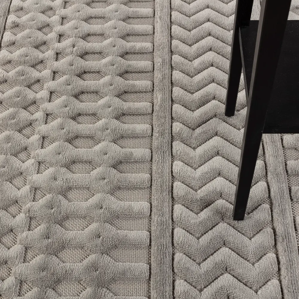Haruka  In- & Outdoor 3D High & Low Pile Textured Grey Rug - Image 6