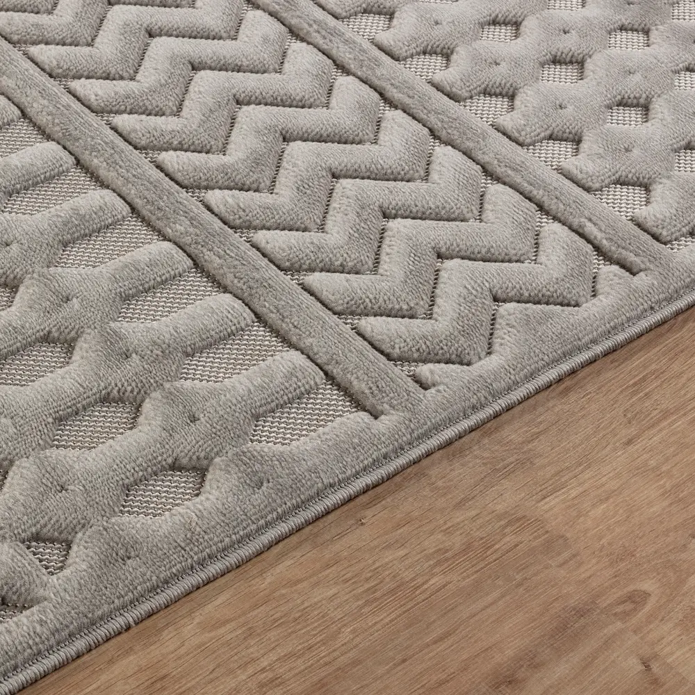 Haruka  In- & Outdoor 3D High & Low Pile Textured Grey Rug - Image 7