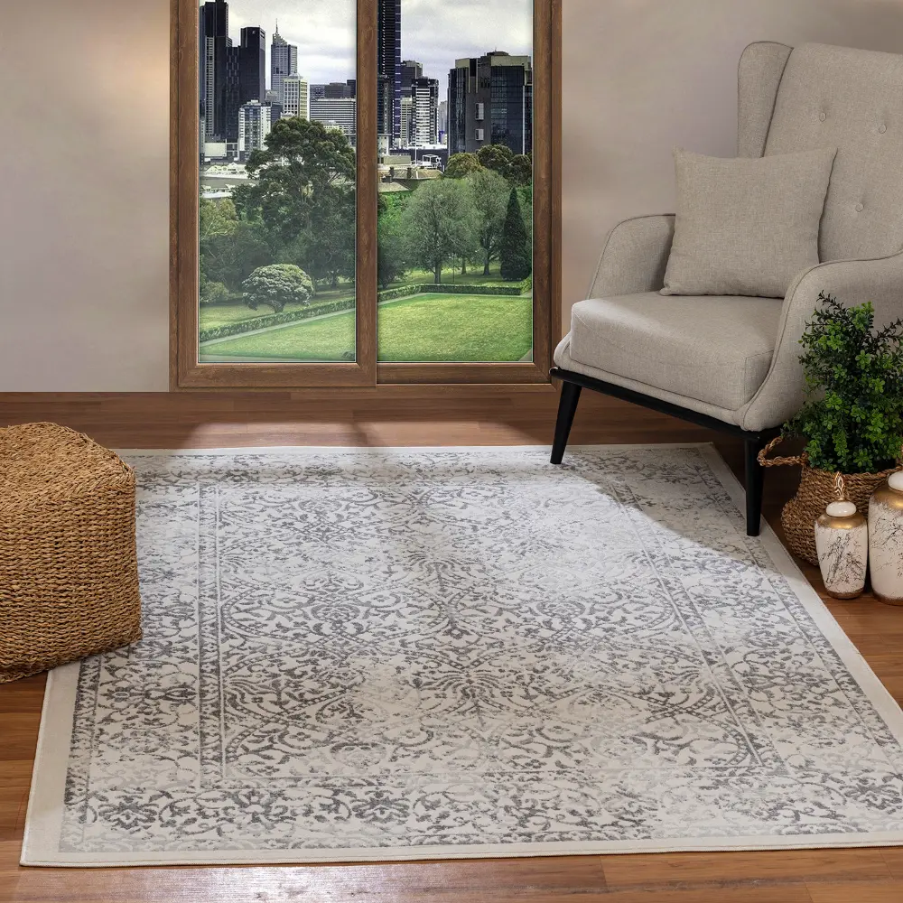 Hazel Vintage Oriental Boho Grey/Ivory Rug - Image 2