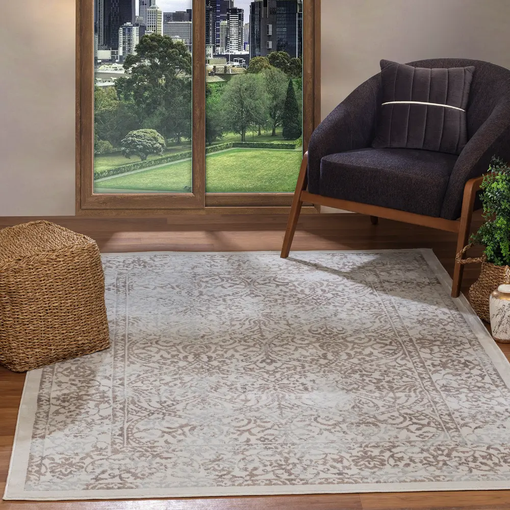 Hazel Vintage Oriental Boho Tan/Ivory Rug - Image 2