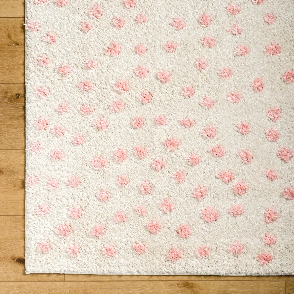 Hekuba Shaggy Modern Plush Pile Beige/Light/Pink Polka Dot Rug - Image 2