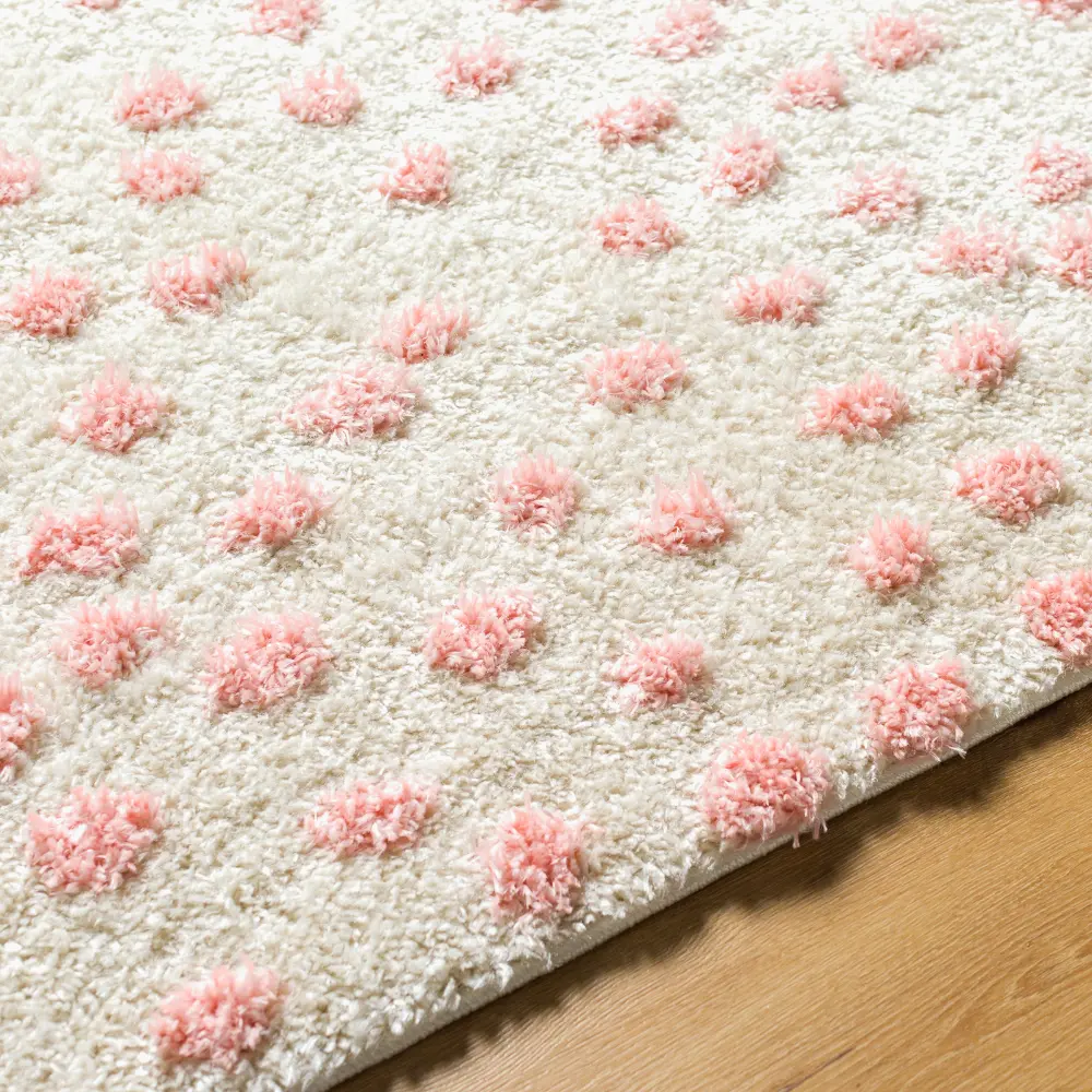 Hekuba Shaggy Modern Plush Pile Beige/Light/Pink Polka Dot Rug - Image 3