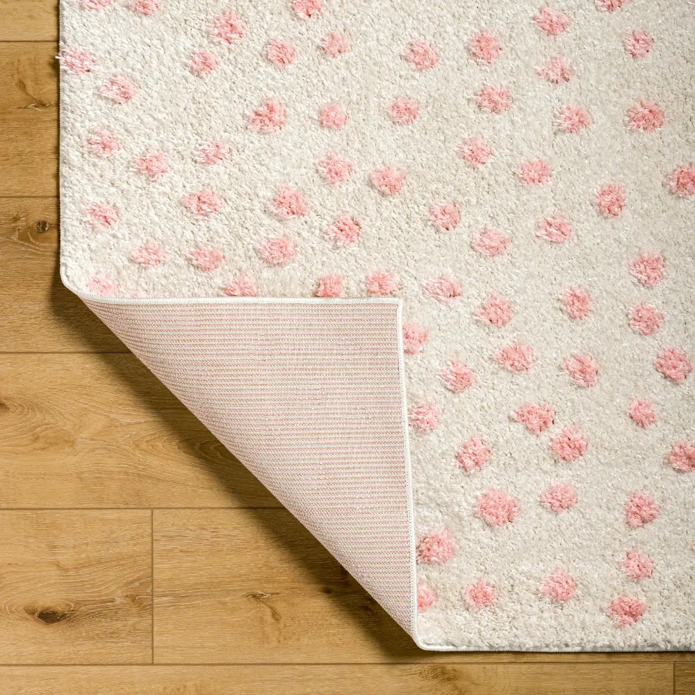 Hekuba Shaggy Modern Plush Pile Beige/Light/Pink Polka Dot Rug - Image 5