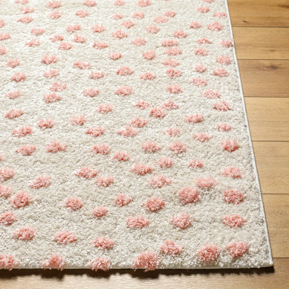Hekuba Shaggy Modern Plush Pile Beige/Light/Pink Polka Dot Rug - Image 6