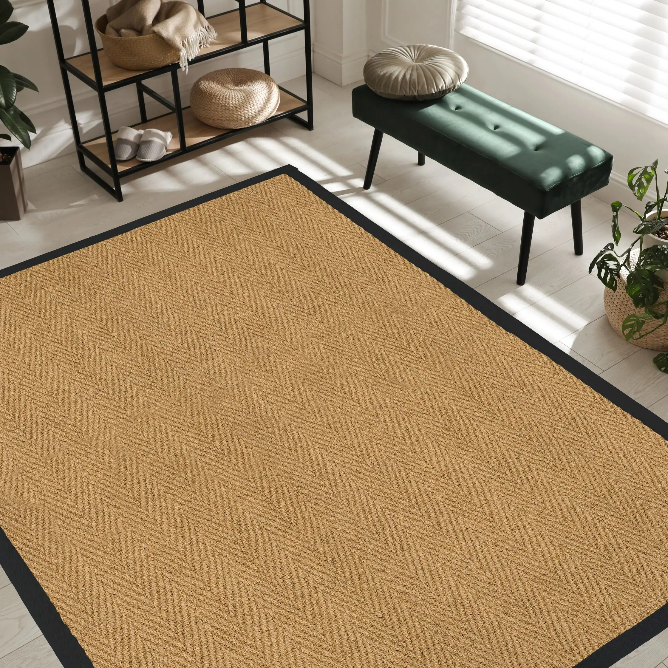 Herringbone Coir Black Rug - Image 2
