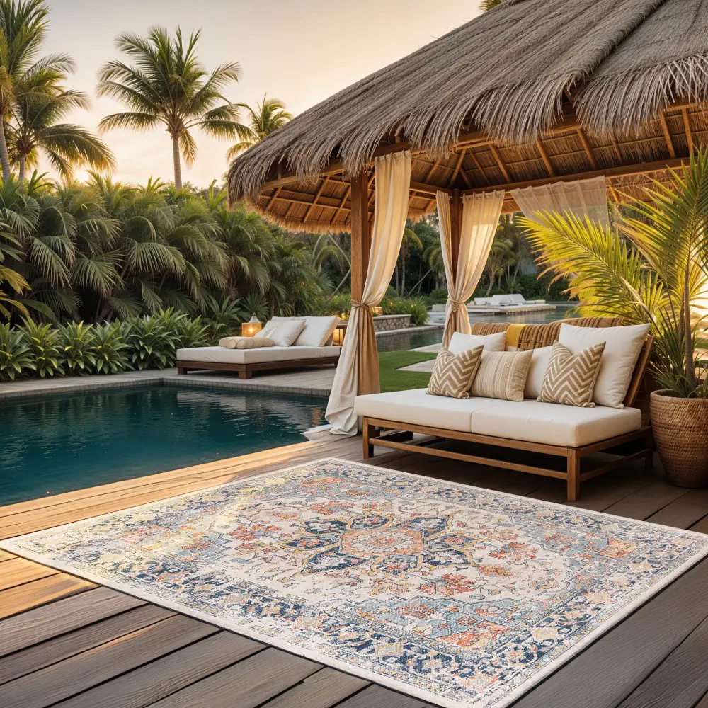 Selma In- & Outdoor Oriental Boho Dark Blue Rug - Image 2