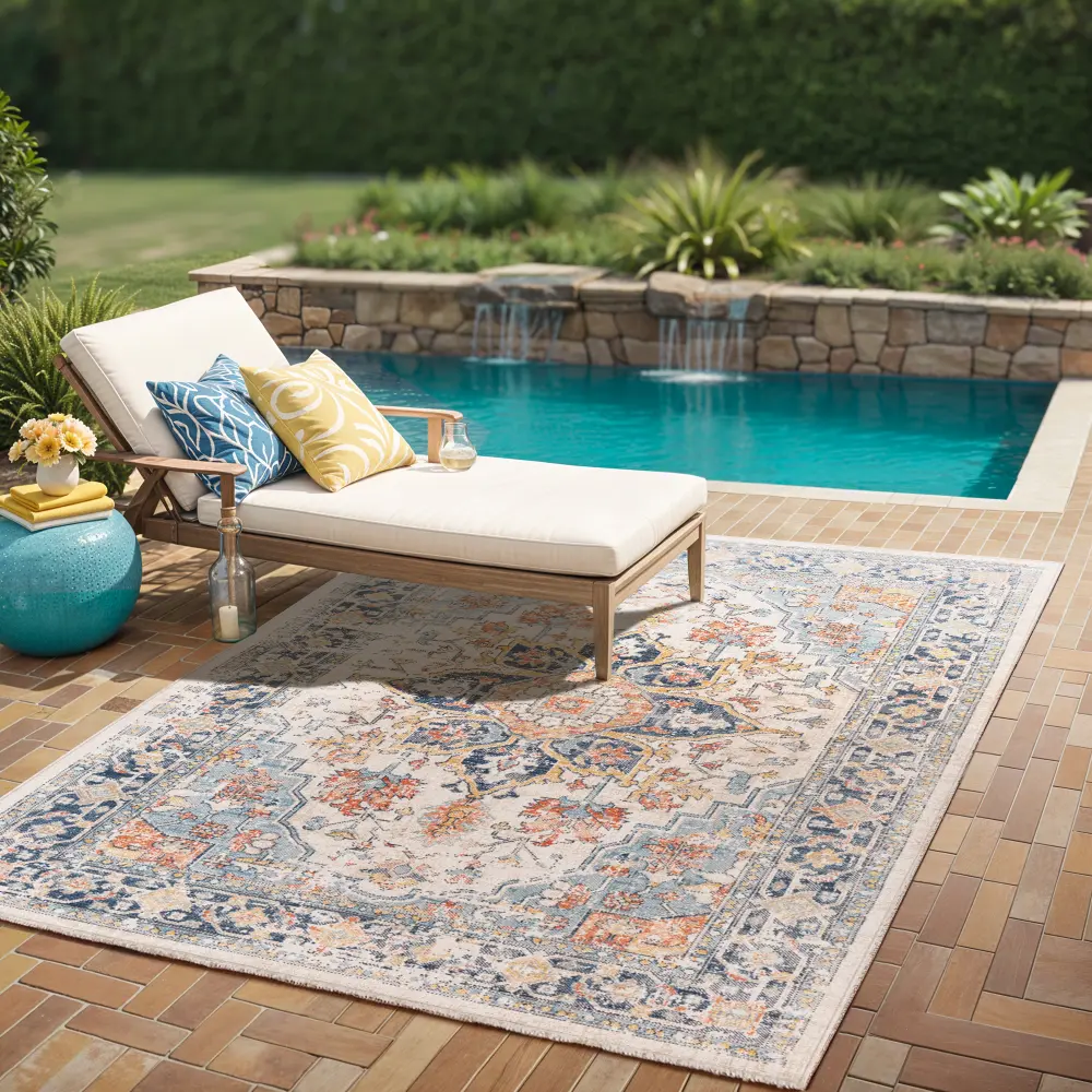 Selma In- & Outdoor Oriental Boho Dark Blue Rug - Image 4