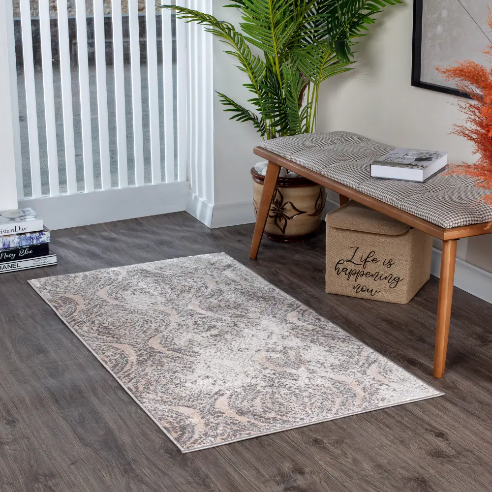 Ingrid Vintage Oriental Boho White/Grey Rug - Image 12