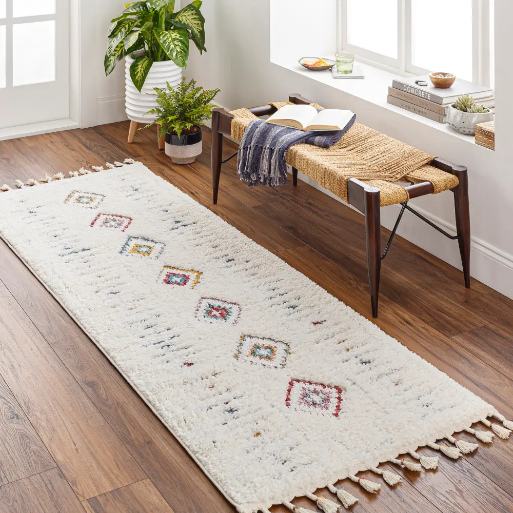 Ino Shaggy Modern Boho Plush Pile Cream Rug - Image 5