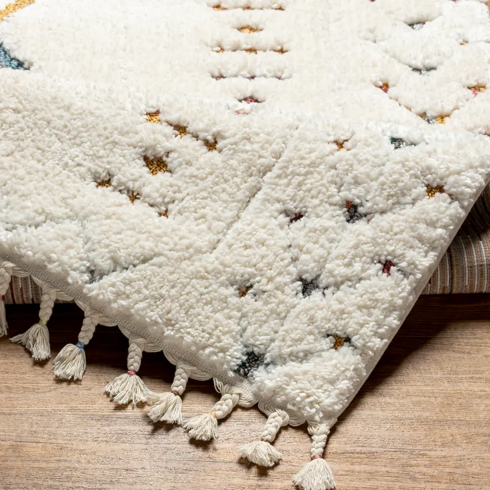 Ino Shaggy Modern Boho Plush Pile Cream Rug - Image 7