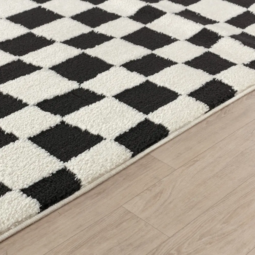 Irina Scandi Modern High Pile Black Checkered Rug - Image 12