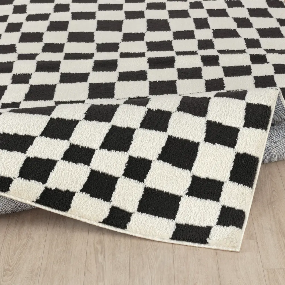 Irina Scandi Modern High Pile Black Checkered Rug - Image 5