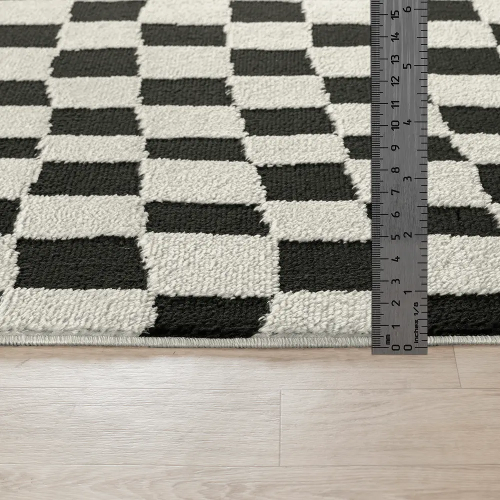 Irina Scandi Modern High Pile Black Checkered Rug - Image 7