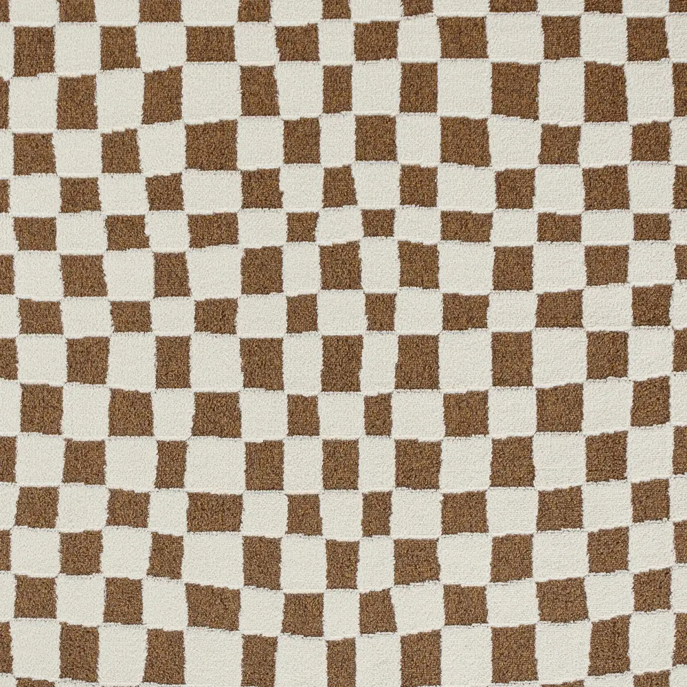 Irina Scandi Modern High Pile Brown Checkered Rug - Image 4