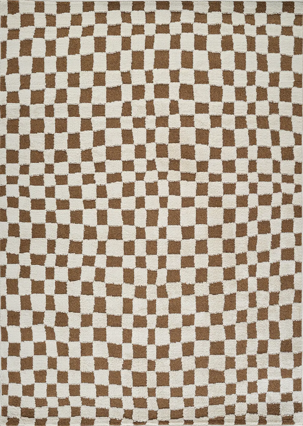 Irina Scandi Modern High Pile Brown Checkered Rug - Image 6