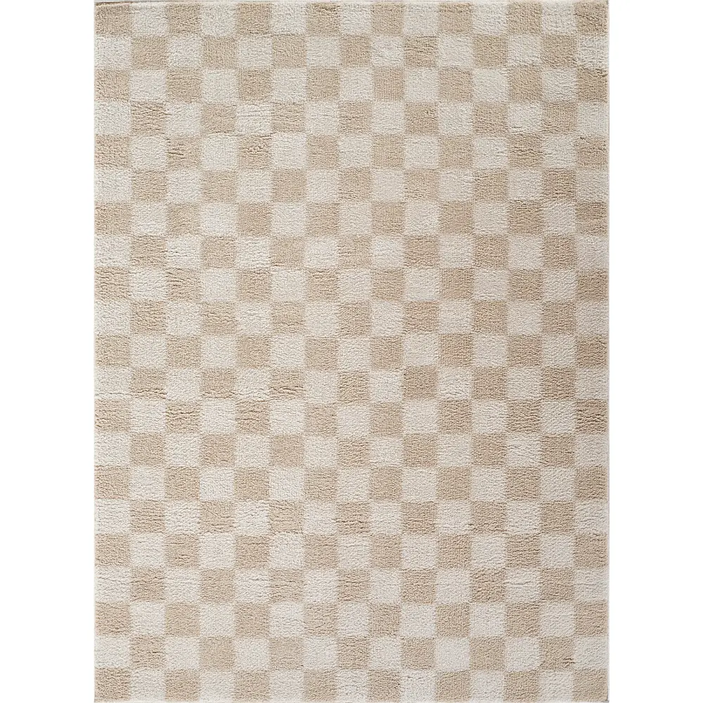 Izaline Machine Washable Checkered Shaggy Beige Rug - Image 5