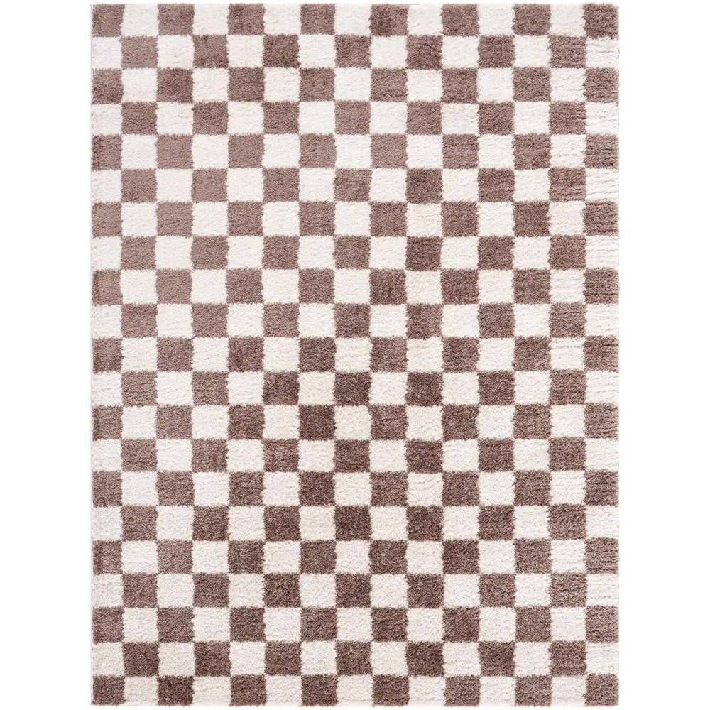 Izaline Machine Washable Checkered Shaggy Dark Brown Rug - Image 7